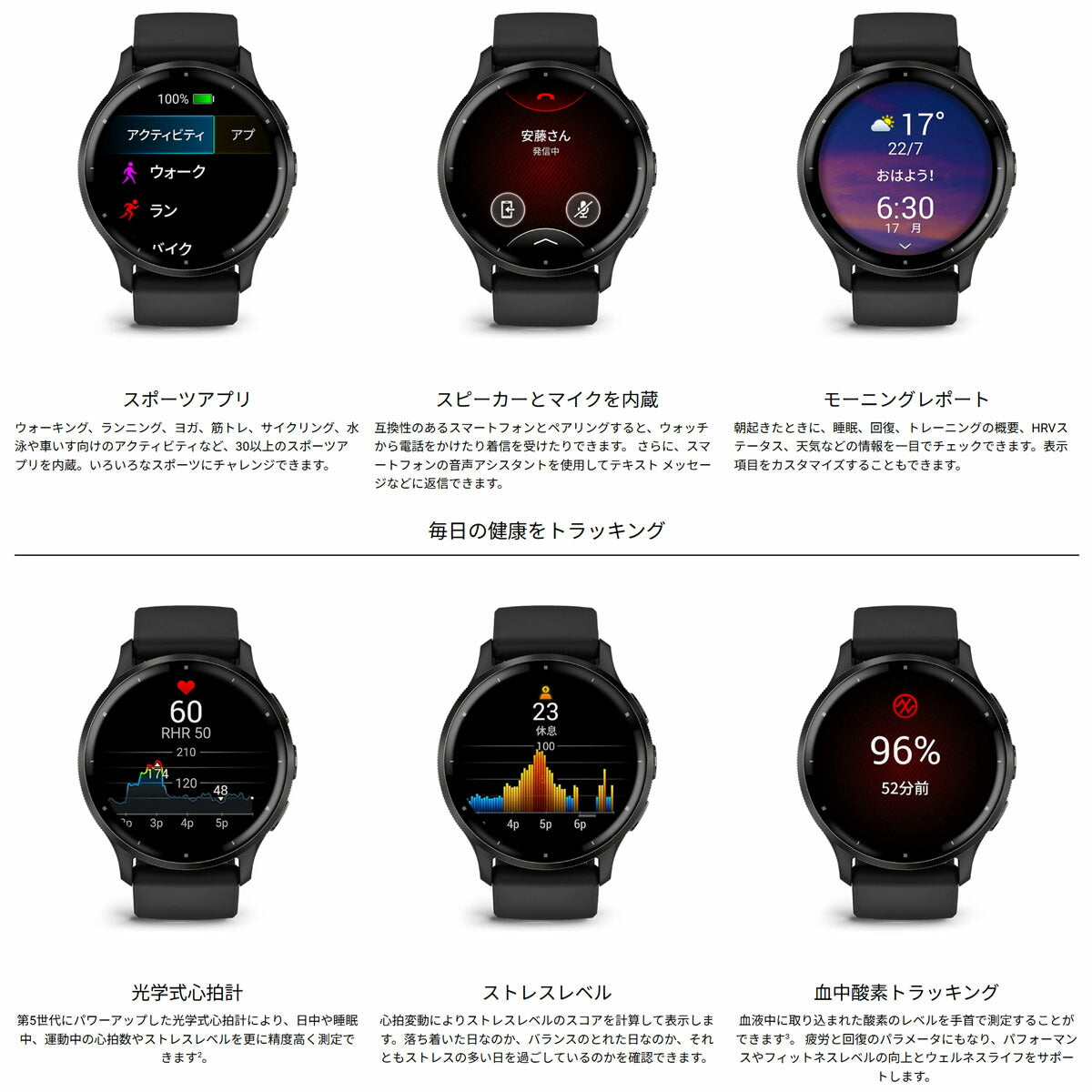 ガーミン GARMIN Venu 3 ヴェニュー 3 GPS スマートウォッチ ライフログ フィットネス 腕時計 メンズ レディース 010-02784-41 Black/Slate