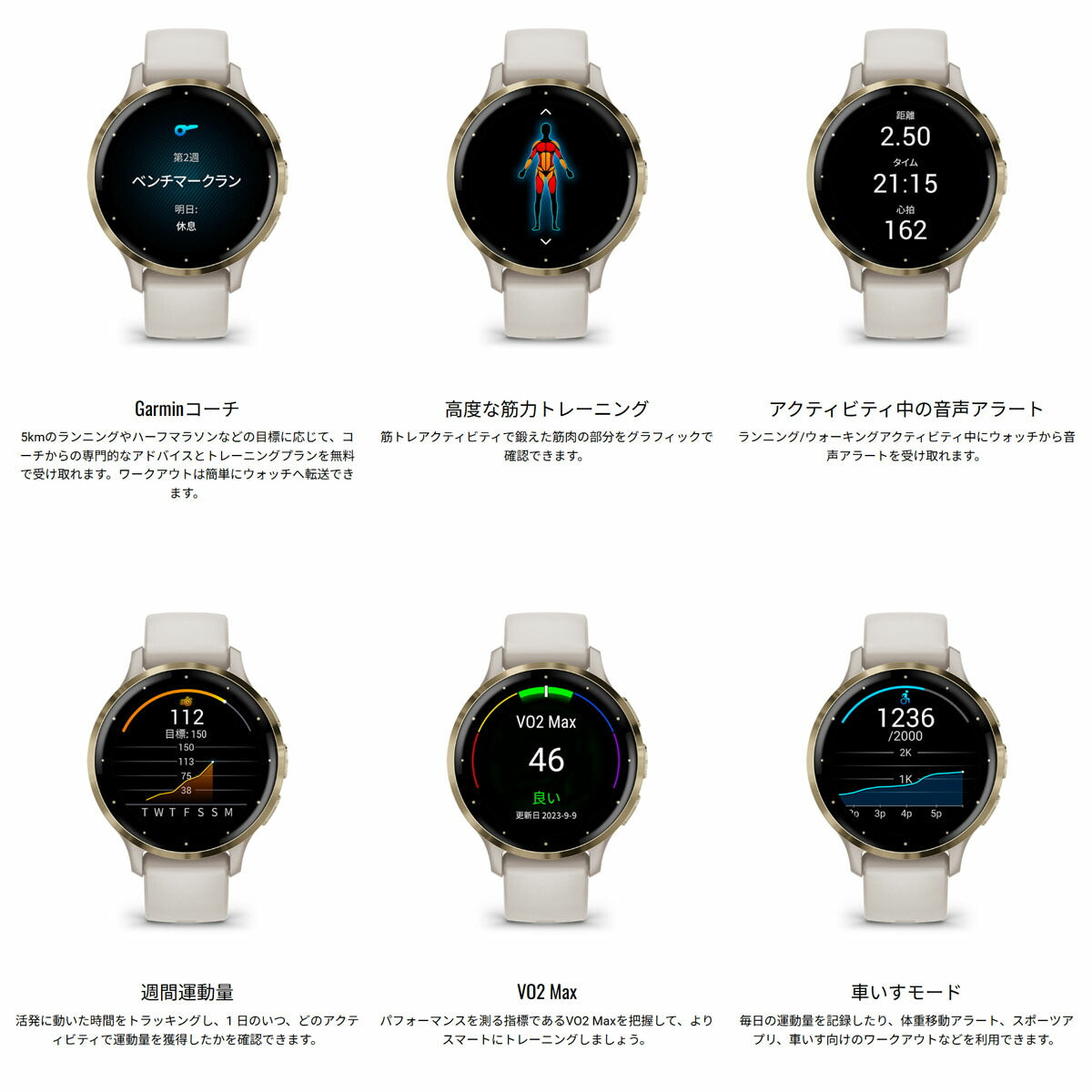 ガーミン GARMIN Venu 3S ヴェニュー 3S GPS スマートウォッチ ライフログ フィットネス 腕時計 レディース 010-02785-42 French Gray/Cream Gold