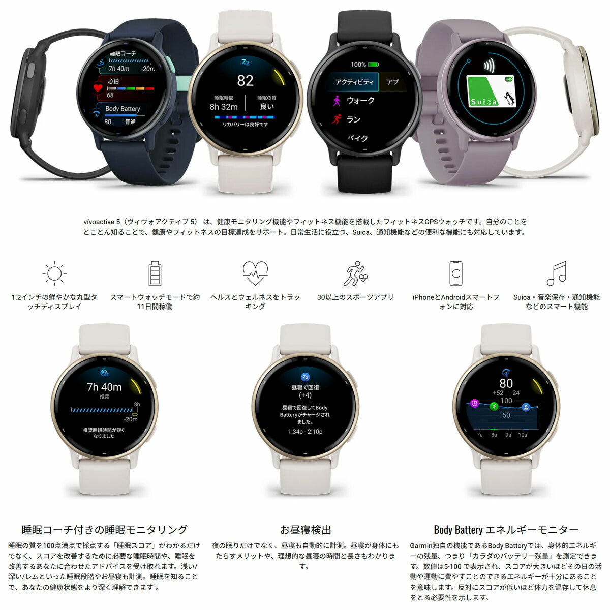 ガーミン GARMIN vivoactive 5 ヴィヴォアクティブ5 GPS スマートウォッチ ライフログ 010-02862-42 腕時計 メンズ レディース Blue/Blue Met