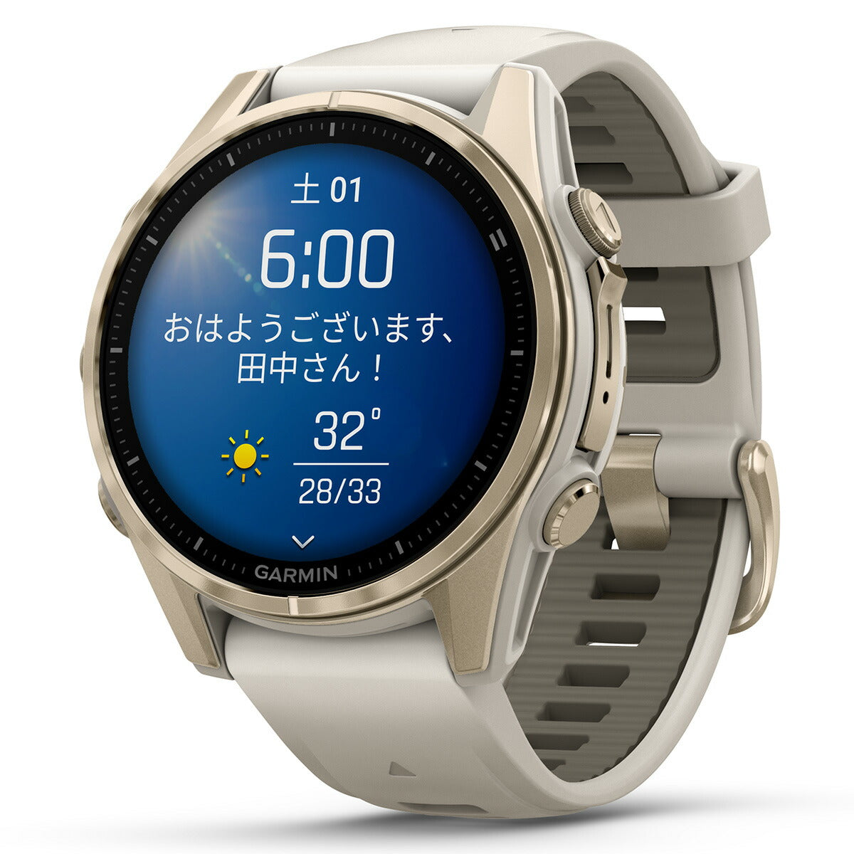 ガーミン GARMIN fenix 8 AMOLED 43mm フェニックス8 アモレッド 43ミリ GPS スマートウォッチ 腕時計 010-02903-16 Soft Gold / Fog Gray【2024 新作】