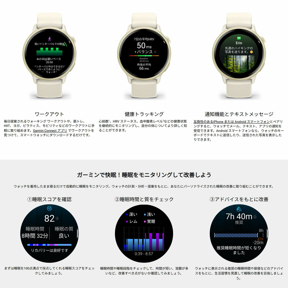 ガーミン GARMIN vivoactive 6 ヴィヴォアクティブ6 GPS スマートウォッチ ライフログ 腕時計 メンズ レディース 010-02985-31 Bone/Lunar Gold【2025 新作】