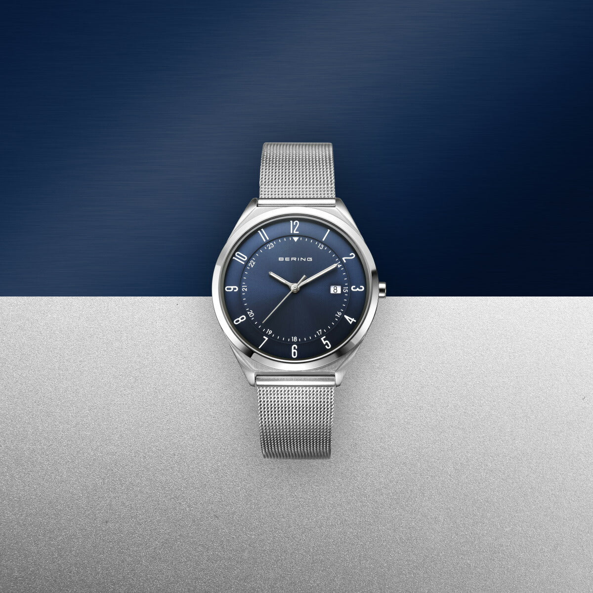 ベーリング BERING 腕時計 メンズ レディース ウルトラスリム メッシュベルト ブルー×シルバー Mens Unisex Ultra Slim 18738-007【2026 新作】