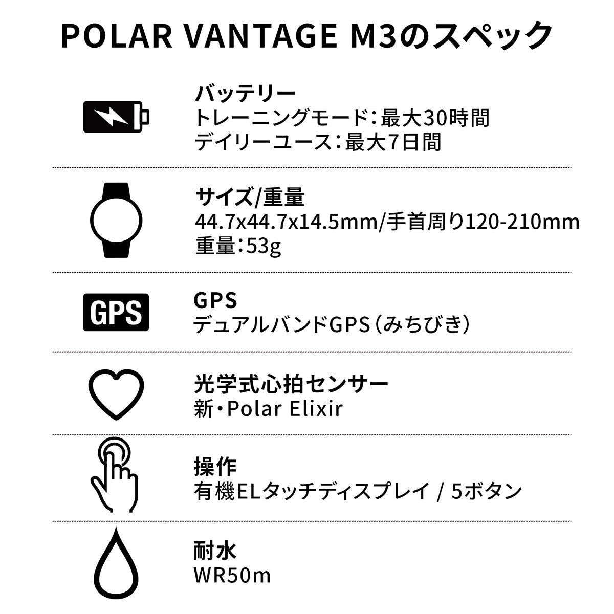 ポラール POLAR Vantage M3 ヴァンテ―ジエムスリー スマートウォッチ GPS マルチスポーツウォッチ 心拍計 ランニング 腕時計 ナイトブラック S-L 900112398
