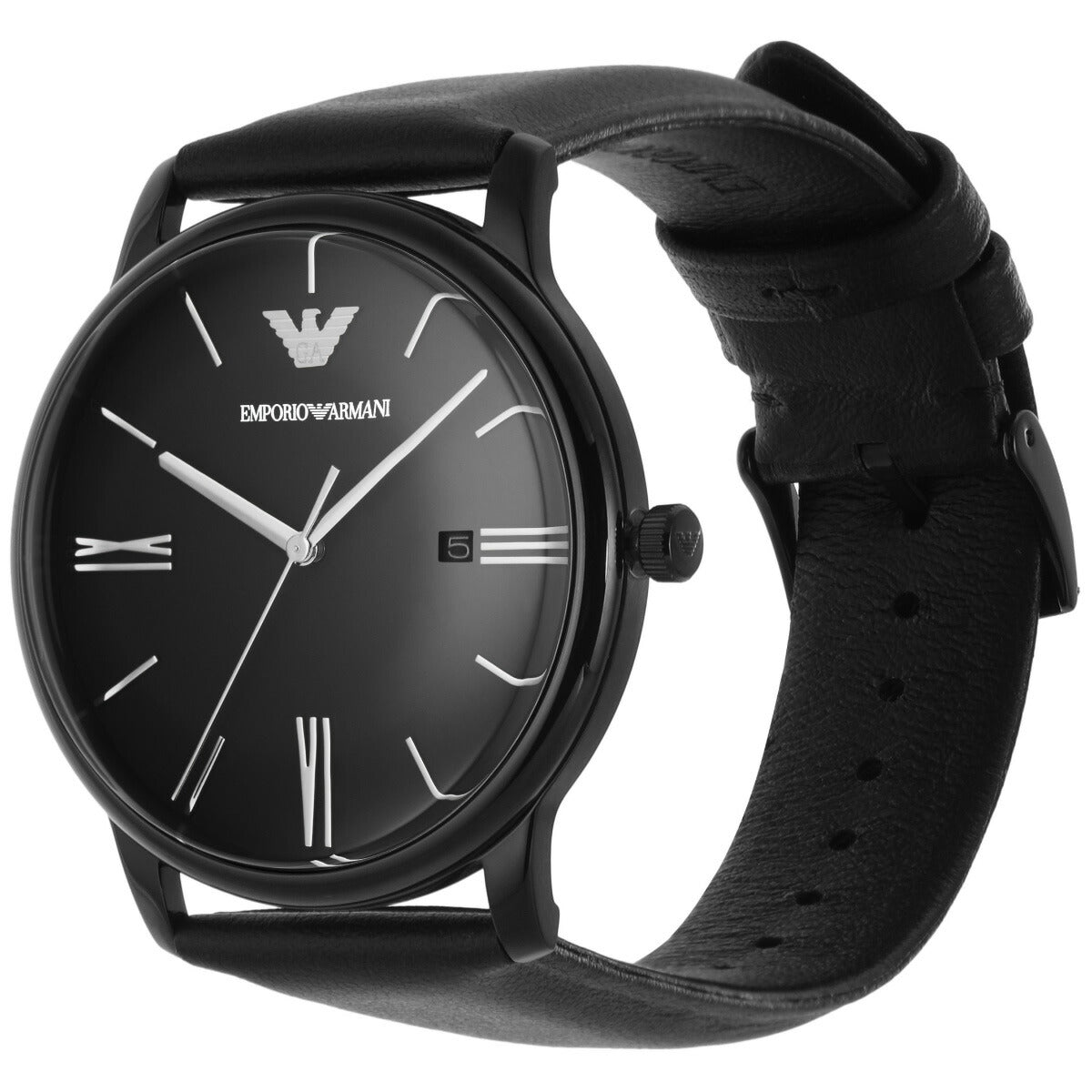 エンポリオアルマーニ EMPORIO ARMANI 腕時計 メンズ 3針デイトウォッチ ブラックレザー AR11573