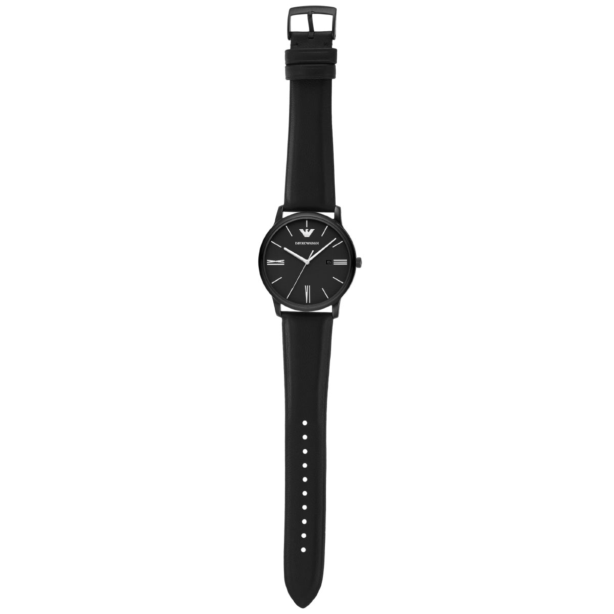 エンポリオアルマーニ EMPORIO ARMANI 腕時計 メンズ 3針デイトウォッチ ブラックレザー AR11573