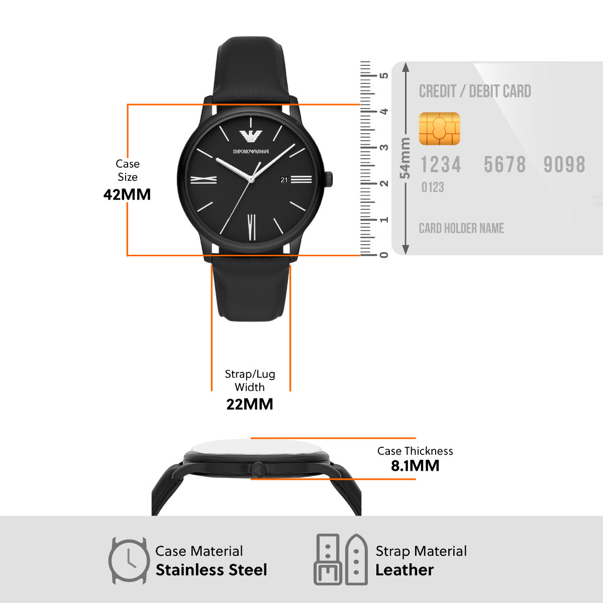 エンポリオアルマーニ EMPORIO ARMANI 腕時計 メンズ 3針デイトウォッチ ブラックレザー AR11573