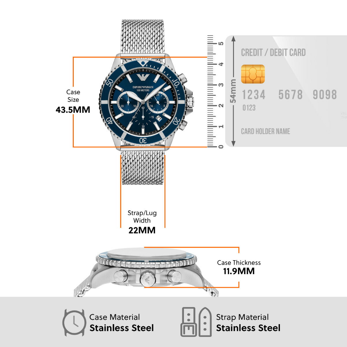 エンポリオアルマーニ EMPORIO ARMANI 腕時計 メンズ クロノグラフ ステンレススチールウォッチ AR11587