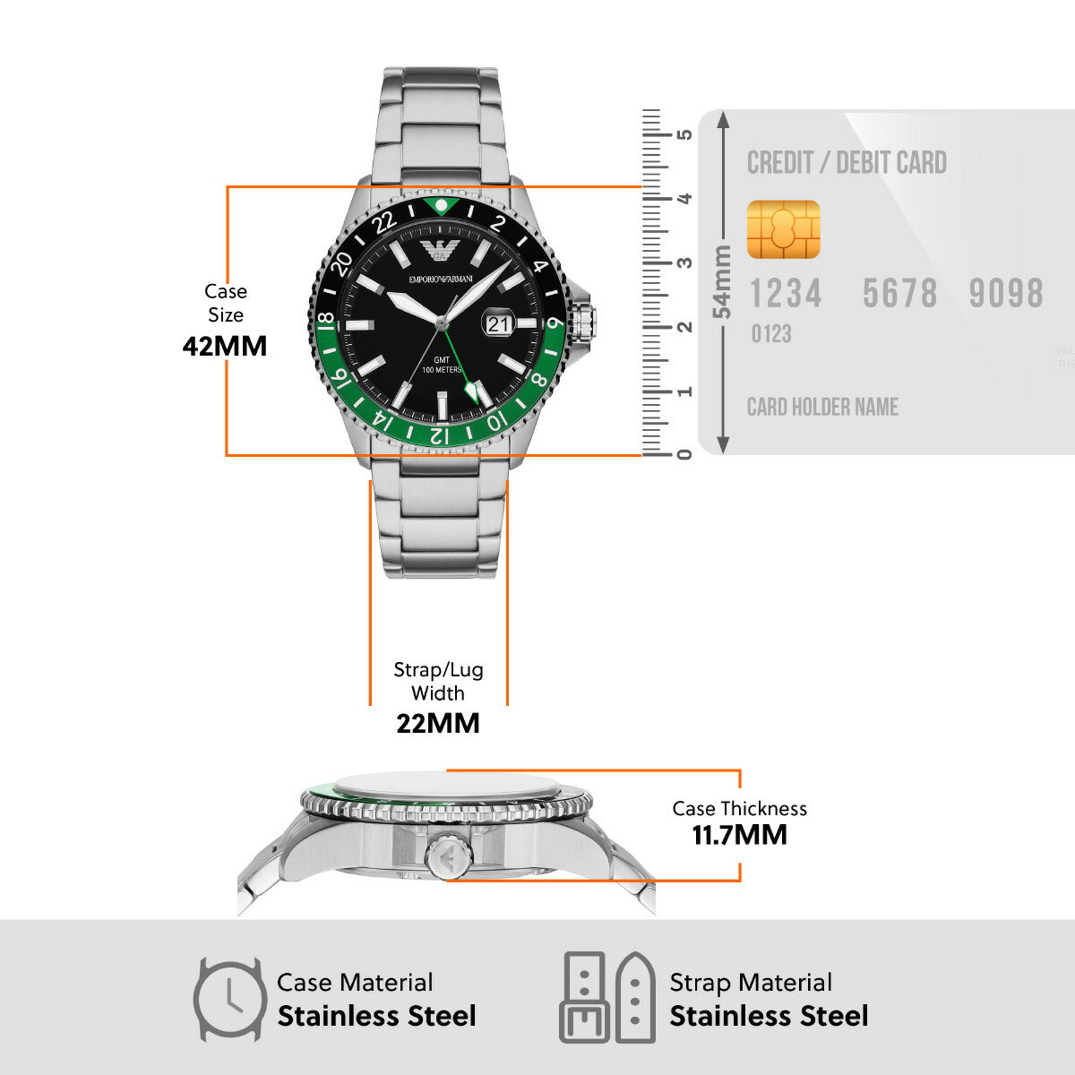 エンポリオアルマーニ EMPORIO ARMANI 腕時計 メンズ GMT ステンレススチールウォッチ AR11589