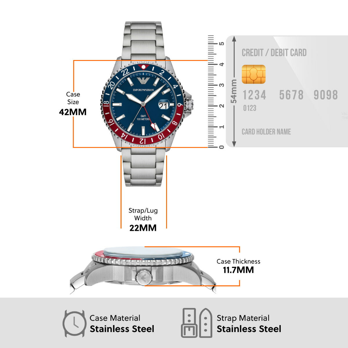 エンポリオアルマーニ EMPORIO ARMANI 腕時計 メンズ GMT デュアルタイムウォッチ ステンレススチール AR11590