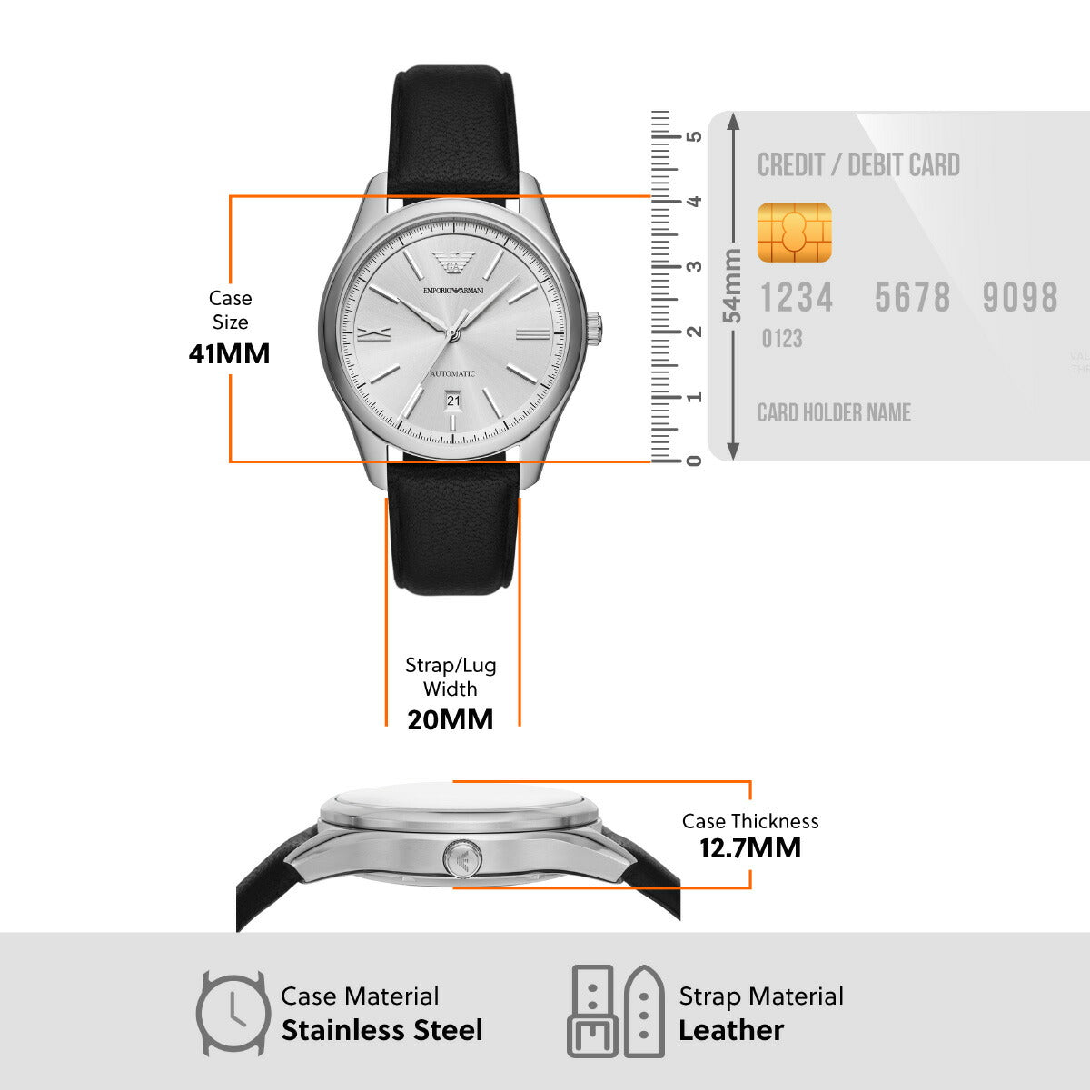 エンポリオアルマーニ EMPORIO ARMANI 腕時計 メンズ 自動巻き 3針デイトウォッチ ブラックレザー AR60077