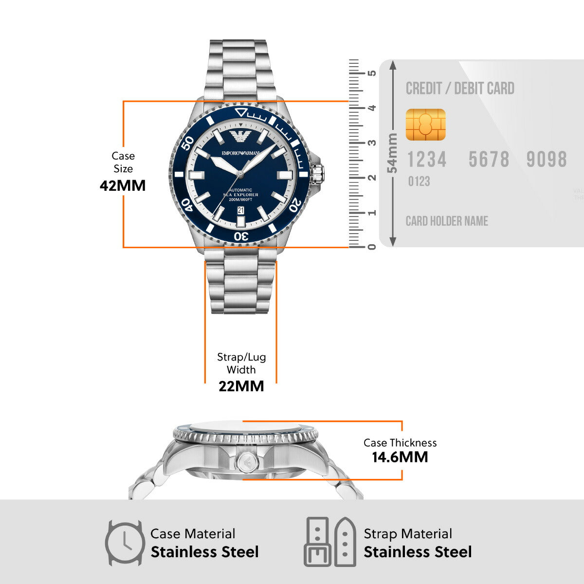 エンポリオアルマーニ EMPORIO ARMANI 腕時計 メンズ 自動巻き SEA EXPLORER オートマティック ステンレススチールウォッチ AR60079