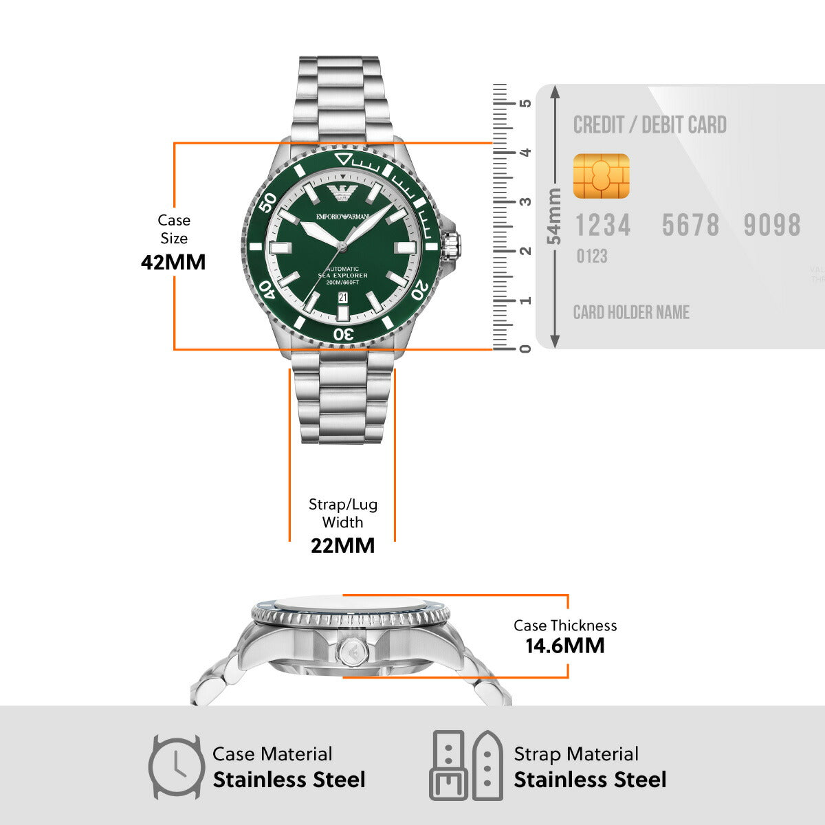 エンポリオアルマーニ EMPORIO ARMANI 腕時計 メンズ 自動巻き SEA EXPLORER オートマティック ステンレススチールウォッチ AR60080