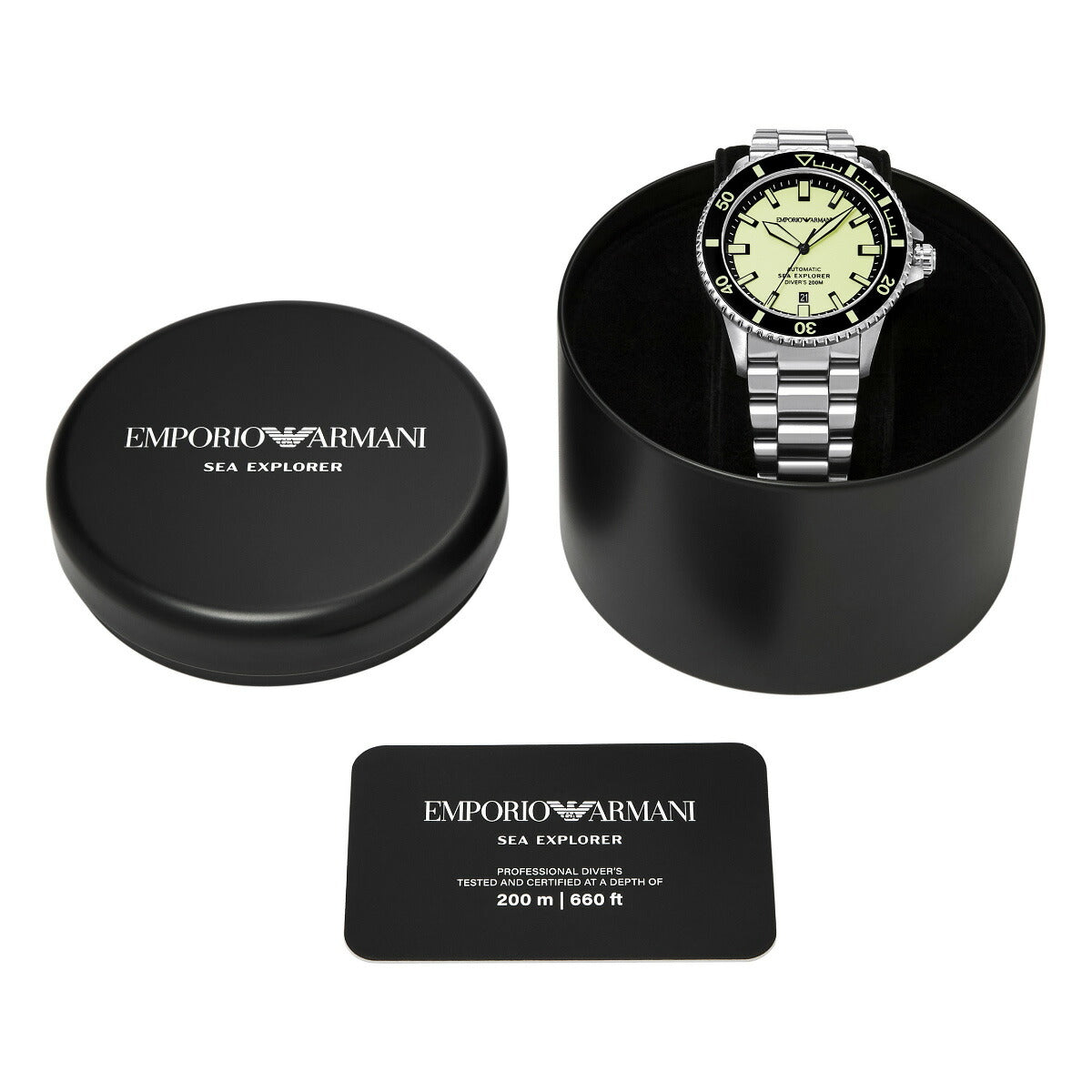 エンポリオアルマーニ EMPORIO ARMANI 腕時計 メンズ 自動巻き ダイバーズ オートマティック SEA EXPLORER ステンレススチールウォッチ AR60083【2025 新作】