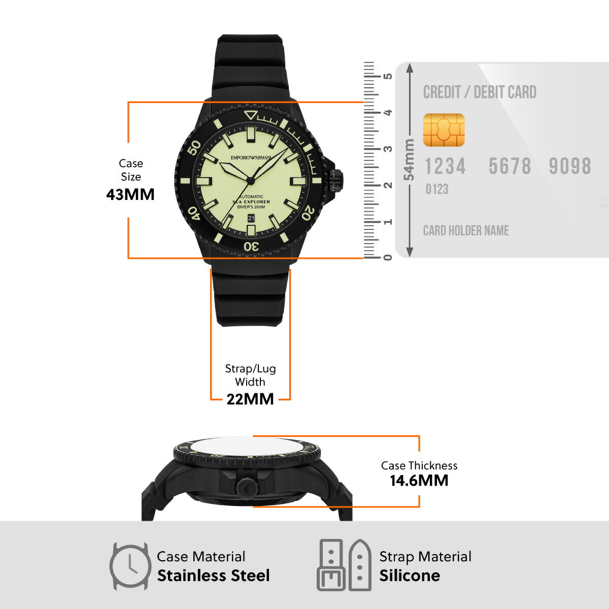 エンポリオアルマーニ EMPORIO ARMANI 腕時計 メンズ 自動巻き ダイバーズ オートマティック SEA EXPLORER ブラック ステンレススチールウォッチ AR60085【2025 新作】