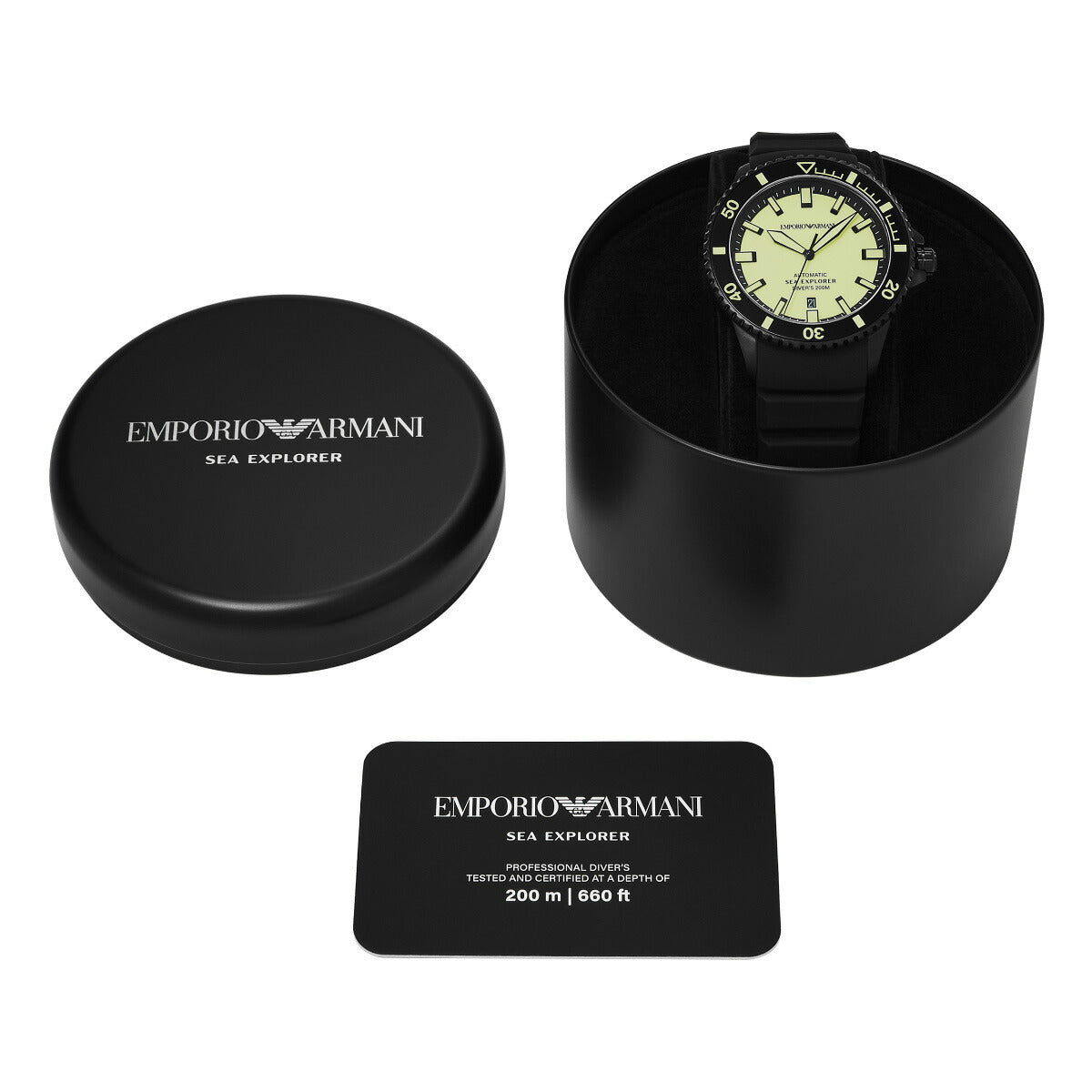 エンポリオアルマーニ EMPORIO ARMANI 腕時計 メンズ 自動巻き ダイバーズ オートマティック SEA EXPLORER ブラック ステンレススチールウォッチ AR60085【2025 新作】