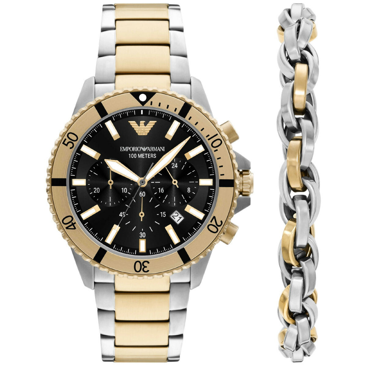 エンポリオアルマーニ EMPORIO ARMANI 腕時計 メンズ WORLD EXPLORER クロノグラフ ツートーン ステンレススチールウォッチ&ブレスレットセット AR80073SET