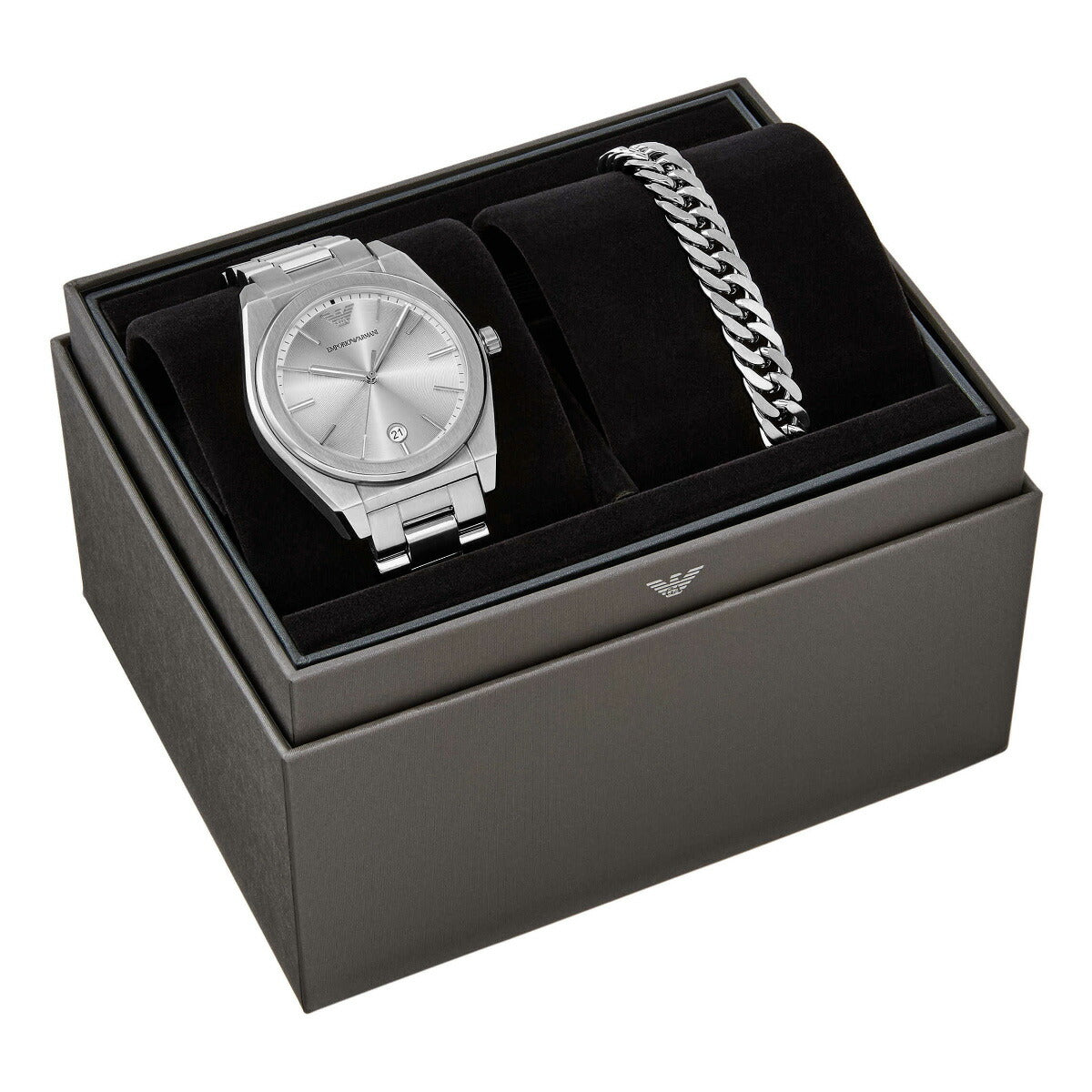 エンポリオアルマーニ EMPORIO ARMANI 腕時計 メンズ 三針デイト ステンレススチール ウォッチ&ブレスレットセット AR80075SET