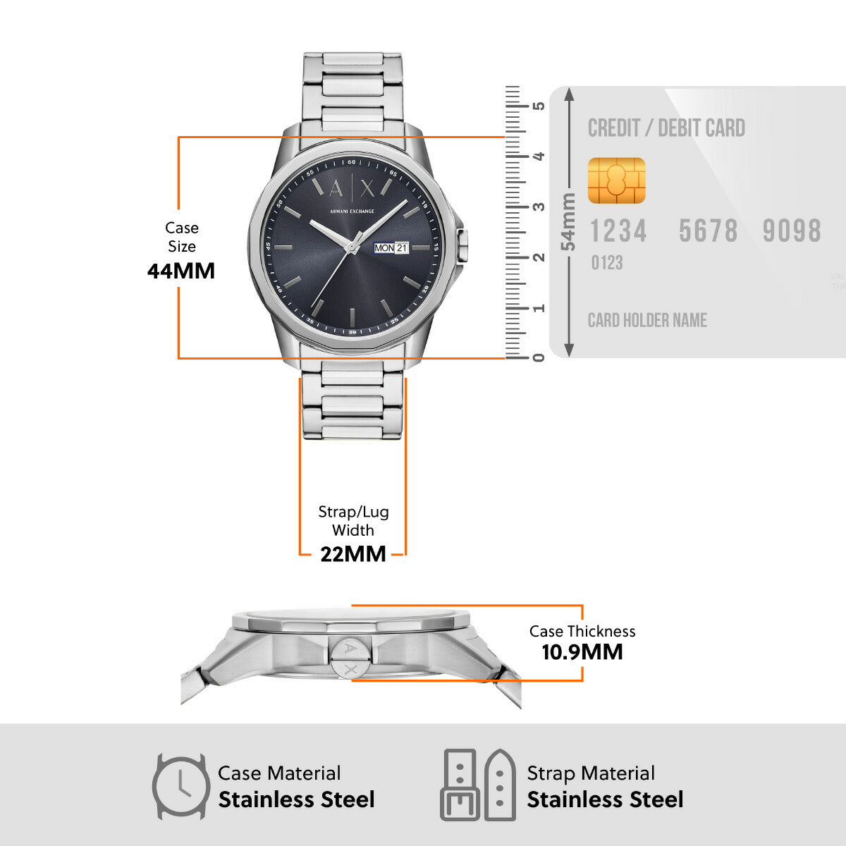 A|X アルマーニ エクスチェンジ ARMANI EXCHANGE 腕時計 メンズ 三針デイデイト ステンレススチールウォッチ AX1767【2025 新作】