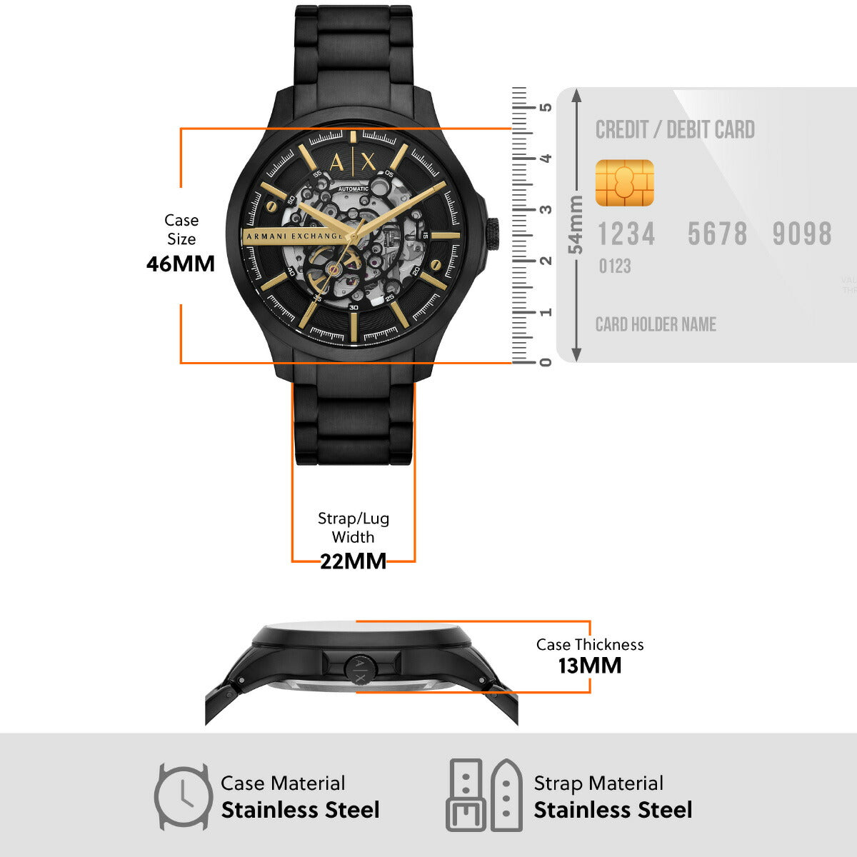 A|X アルマーニ エクスチェンジ ARMANI EXCHANGE 腕時計 メンズ 自動巻き オートマティック ブラック ステンレススチールウォッチ AX2463【2025 新作】