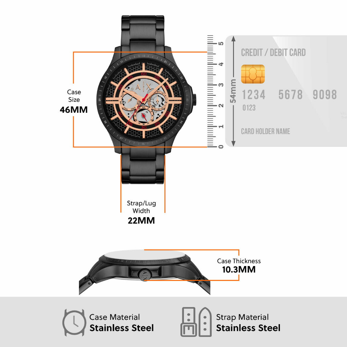 A|X アルマーニ エクスチェンジ ARMANI EXCHANGE 腕時計 メンズ 多機能ウォッチ ブラック ステンレススチール AX2465【2025 新作】
