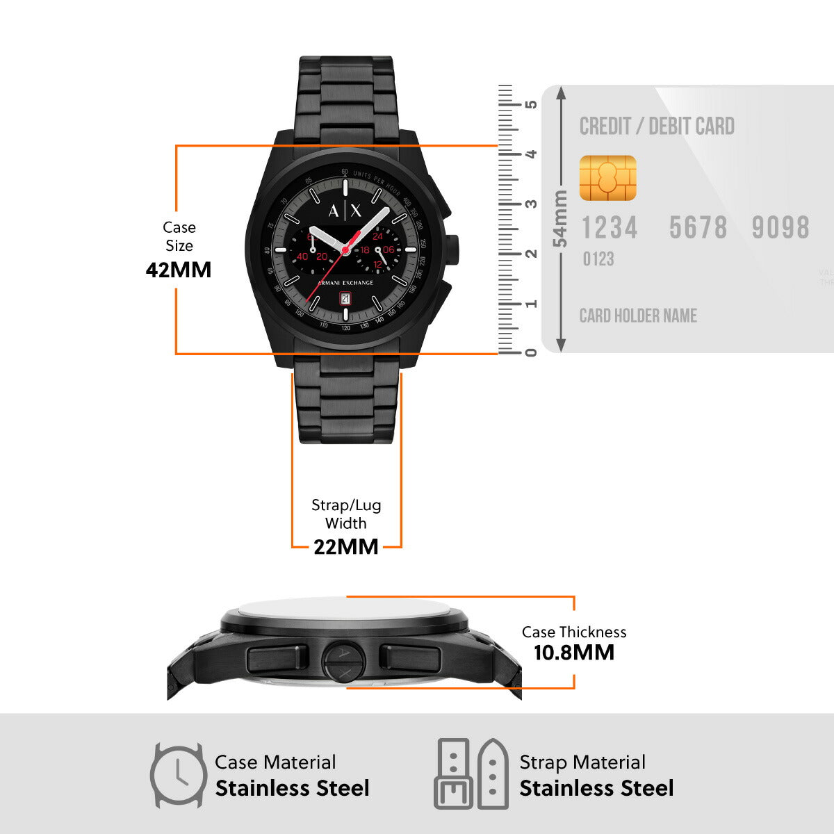 A|X アルマーニ エクスチェンジ ARMANI EXCHANGE 腕時計 メンズ クロノグラフ ブラック ステンレススチールウォッチ AX2864【2025 新作】