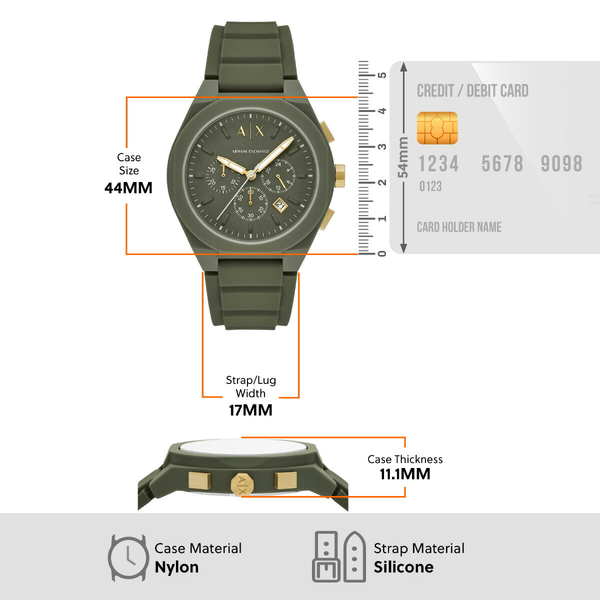 A|X アルマーニ エクスチェンジ ARMANI EXCHANGE 腕時計 メンズ クロノグラフ グリーン シリコンウォッチ AX4169【2025 新作】