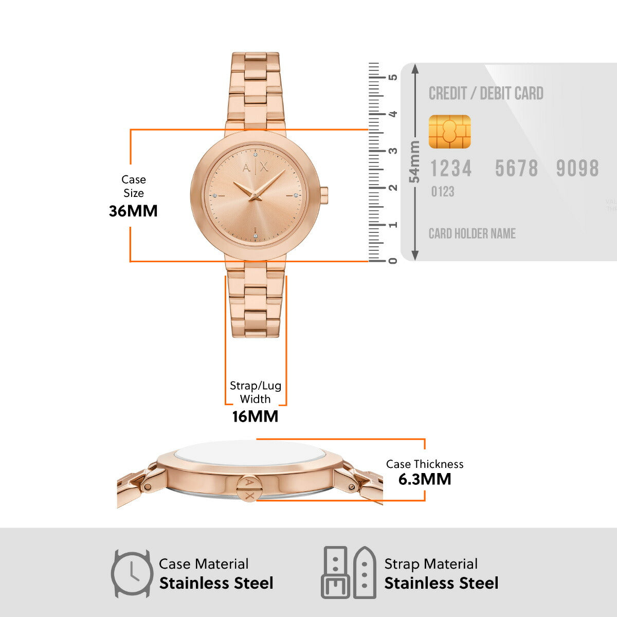 A|X アルマーニ エクスチェンジ ARMANI EXCHANGE 腕時計 レディース 2針ウォッチ ローズゴールドトーン ステンレススチール AX5177【2025 新作】