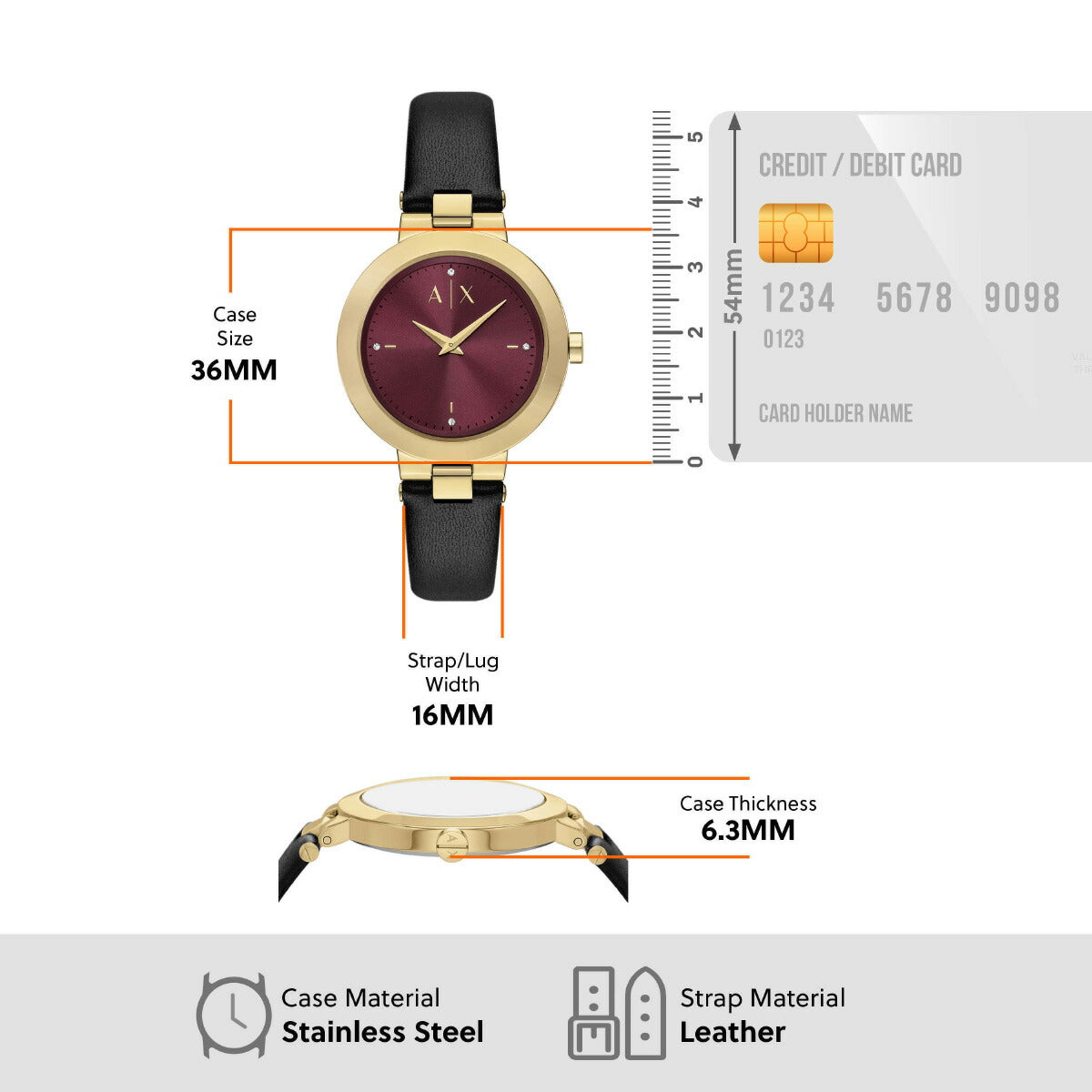 A|X アルマーニ エクスチェンジ ARMANI EXCHANGE 腕時計 レディース 2針ウォッチ ブラック レザー AX5178【2025 新作】