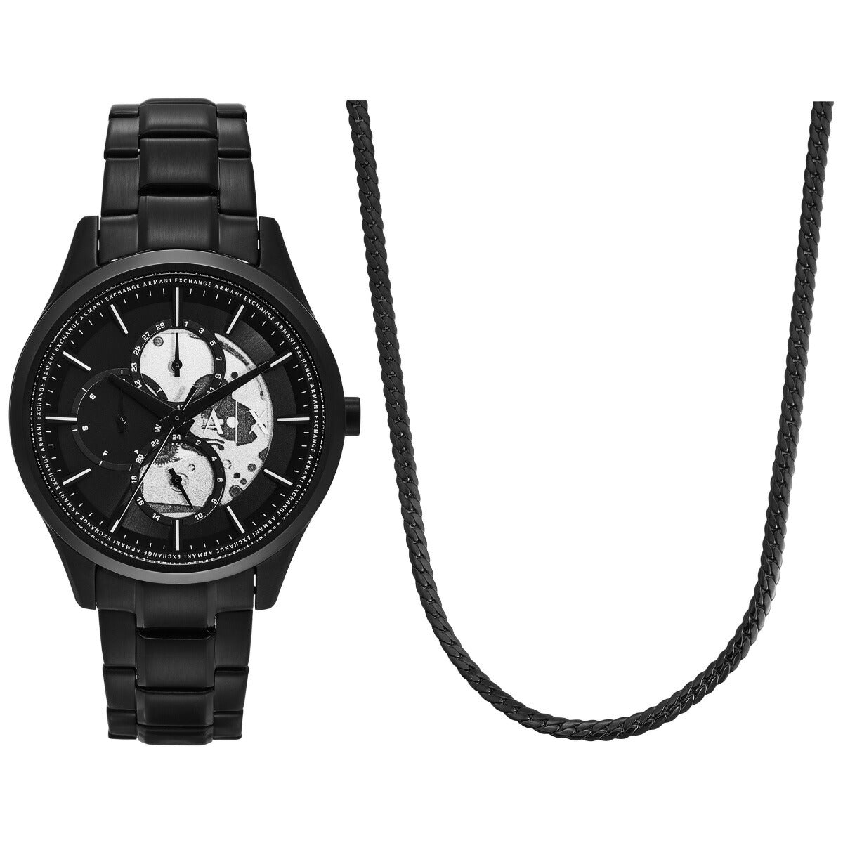 A|X アルマーニ エクスチェンジ ARMANI EXCHANGE 腕時計 メンズ マルチファンクション ブラック ステンレススチールウォッチ&ネックレスセット AX7160SET