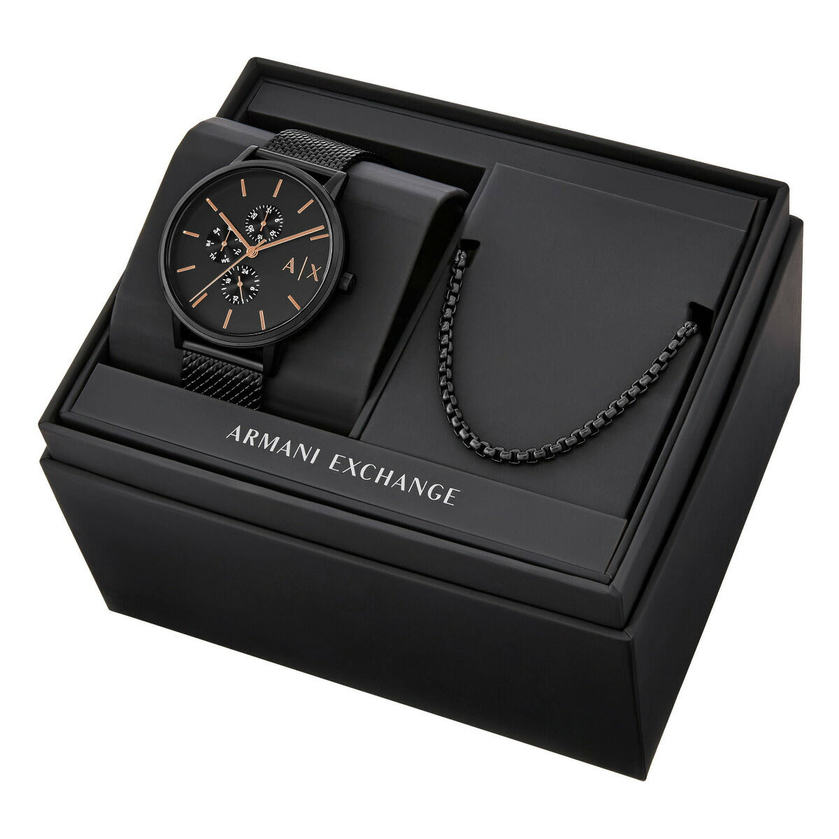A|X アルマーニ エクスチェンジ ARMANI EXCHANGE 腕時計 メンズ マルチファンクション ブラック ステンレススチールウォッチ&ネックレスセット AX7162SET