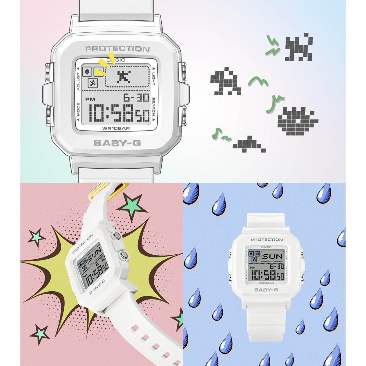 BABY-G+PLUS カシオ ベビーG レディース デジタル 腕時計 BGD-10L-7JR ベイビージープラス ホワイト×レインボーカラー バンドループ付属【2024 新作】