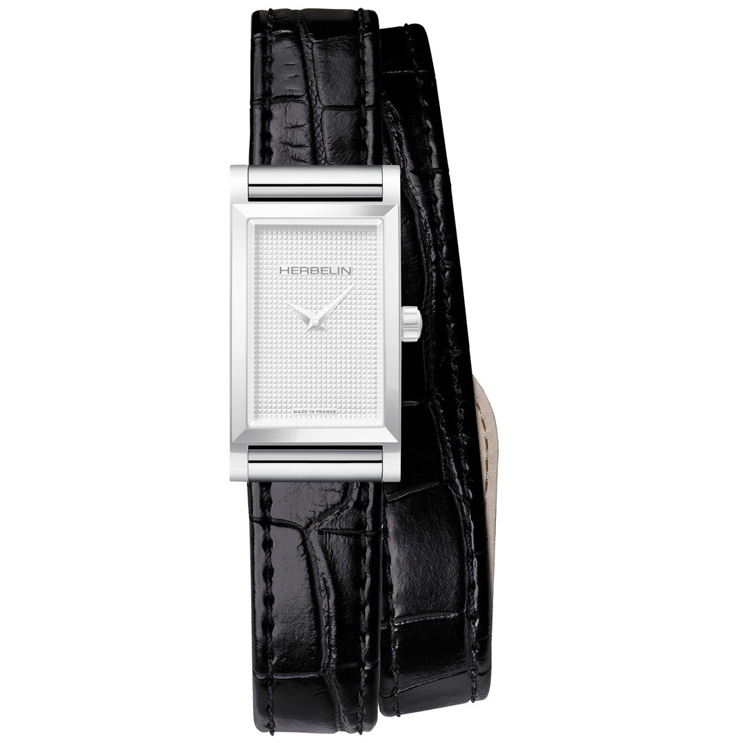 エルブラン HERBELIN アンタレス ANTARES 専用 替えバンド ベルト レディース BRAC17048A193 ダブル ストラップ シルバー COCO VINTAGE NOIR クロコ型押し ブラック