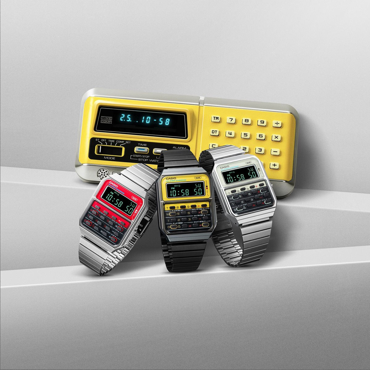 カシオ CASIO CLASSIC 限定モデル デジタル 腕時計 CA-500WE-4BJF 複合電卓 CQ-1 でんクロ モチーフ Heritage Colors レッド【2024 新作】