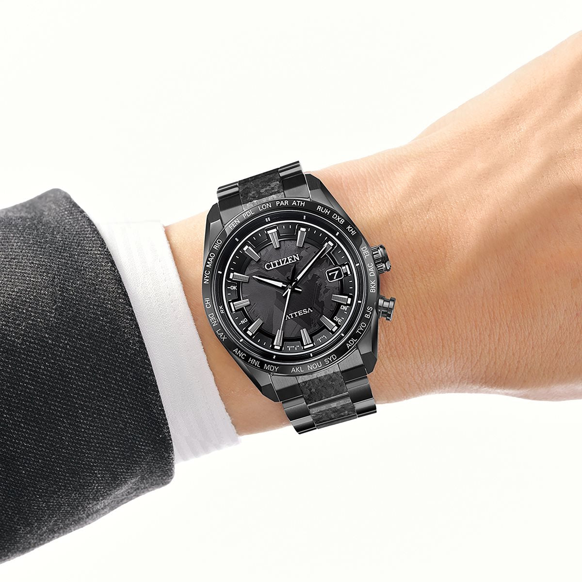 シチズン アテッサ HAKUTO-R コラボ 限定 第5弾 CITIZEN ATTESA エコドライブ 電波時計 腕時計 メンズ CB0285-63E ダイレクトフライト ACT Line ブラックチタニウム【2024 新作】