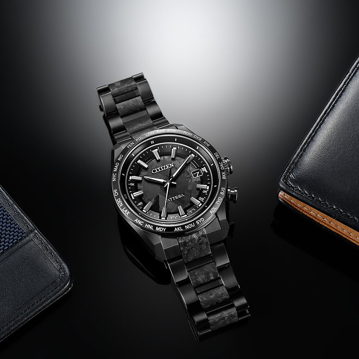 シチズン アテッサ HAKUTO-R コラボ 限定 第5弾 CITIZEN ATTESA エコドライブ 電波時計 腕時計 メンズ CB0285-63E ダイレクトフライト ACT Line ブラックチタニウム【2024 新作】