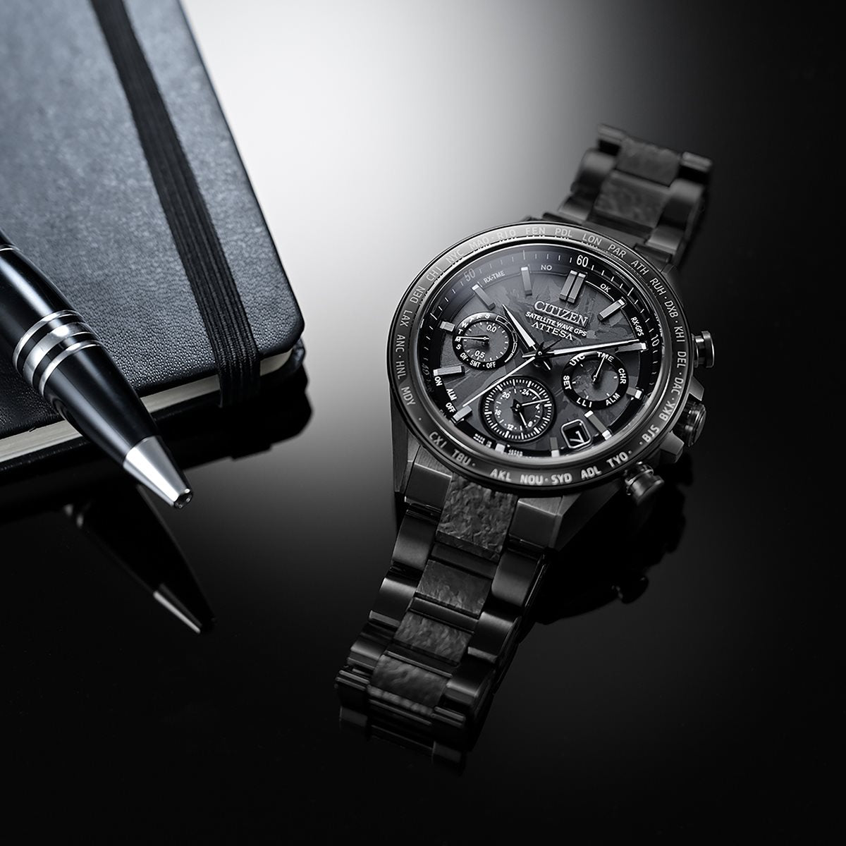 シチズン アテッサ HAKUTO-R コラボ 限定 第5弾 CITIZEN ATTESA エコドライブ GPS衛星電波時計 腕時計 メンズ CC4067-66E ダブルダイレクトフライト ACT Line ブラックチタニウム【2024 新作】