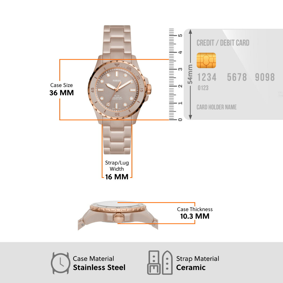 フォッシル FOSSIL 腕時計 レディース FB-01 三針 キャラメル セラミックウォッチ CE1111
