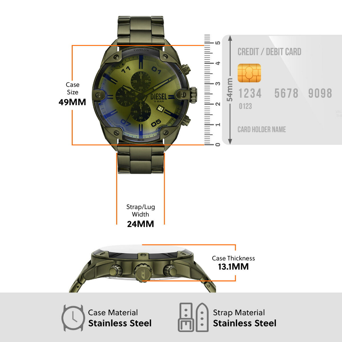 ディーゼル DIESEL 腕時計 メンズ SPIKED クロノグラフ グリーン ステンレススチールウォッチ DZ4670