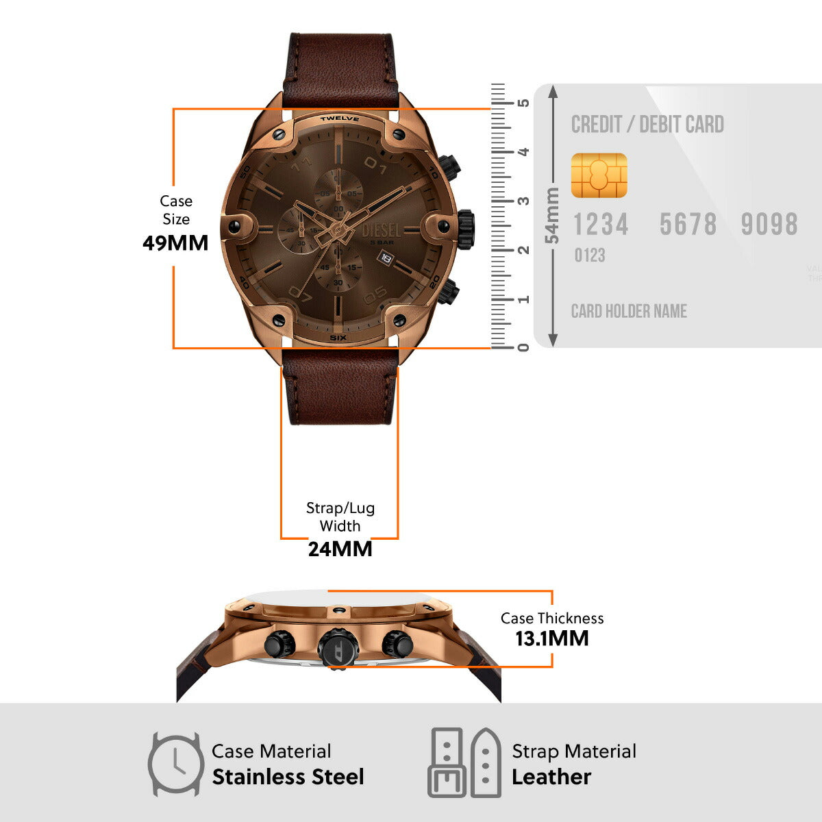 ディーゼル DIESEL 腕時計 クロノグラフ メンズ SPIKED ブラウン レザーウォッチ DZ4698【2025 新作】