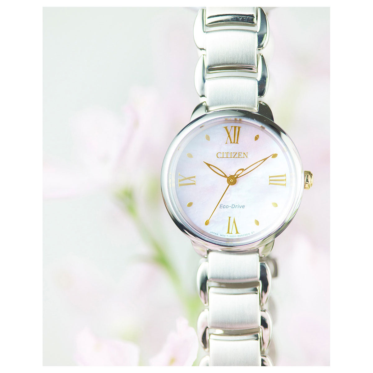 シチズン エル CITIZEN L エコドライブ 腕時計 レディース EM0927-87Y 白蝶貝文字板 ROUND Collection ピンク色のダリアの花言葉 「気品」