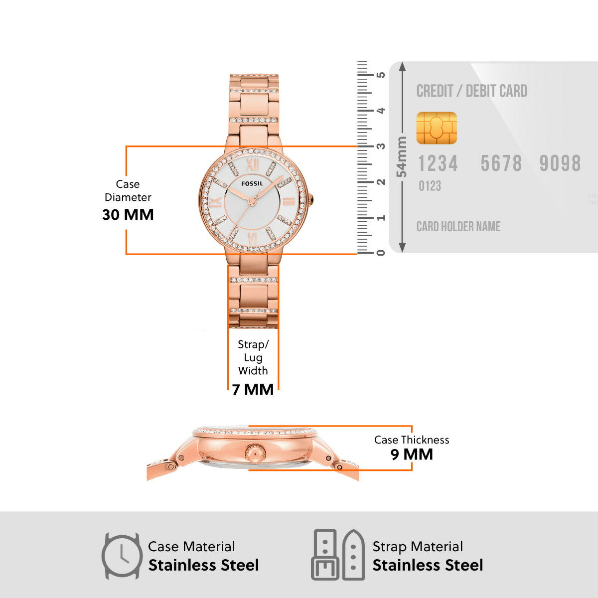 フォッシル FOSSIL 腕時計 レディース VIRGINIA ローズトーン ステンレススチールウォッチ ES3284