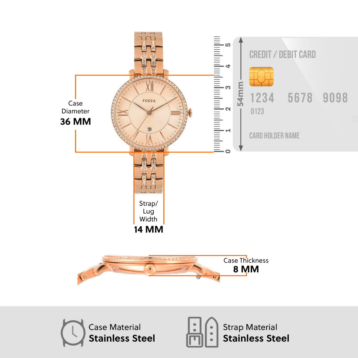 フォッシル FOSSIL 腕時計 レディース JACQUELINE 三針 ローズゴールドトーン ステンレススチールウォッチ ES3546
