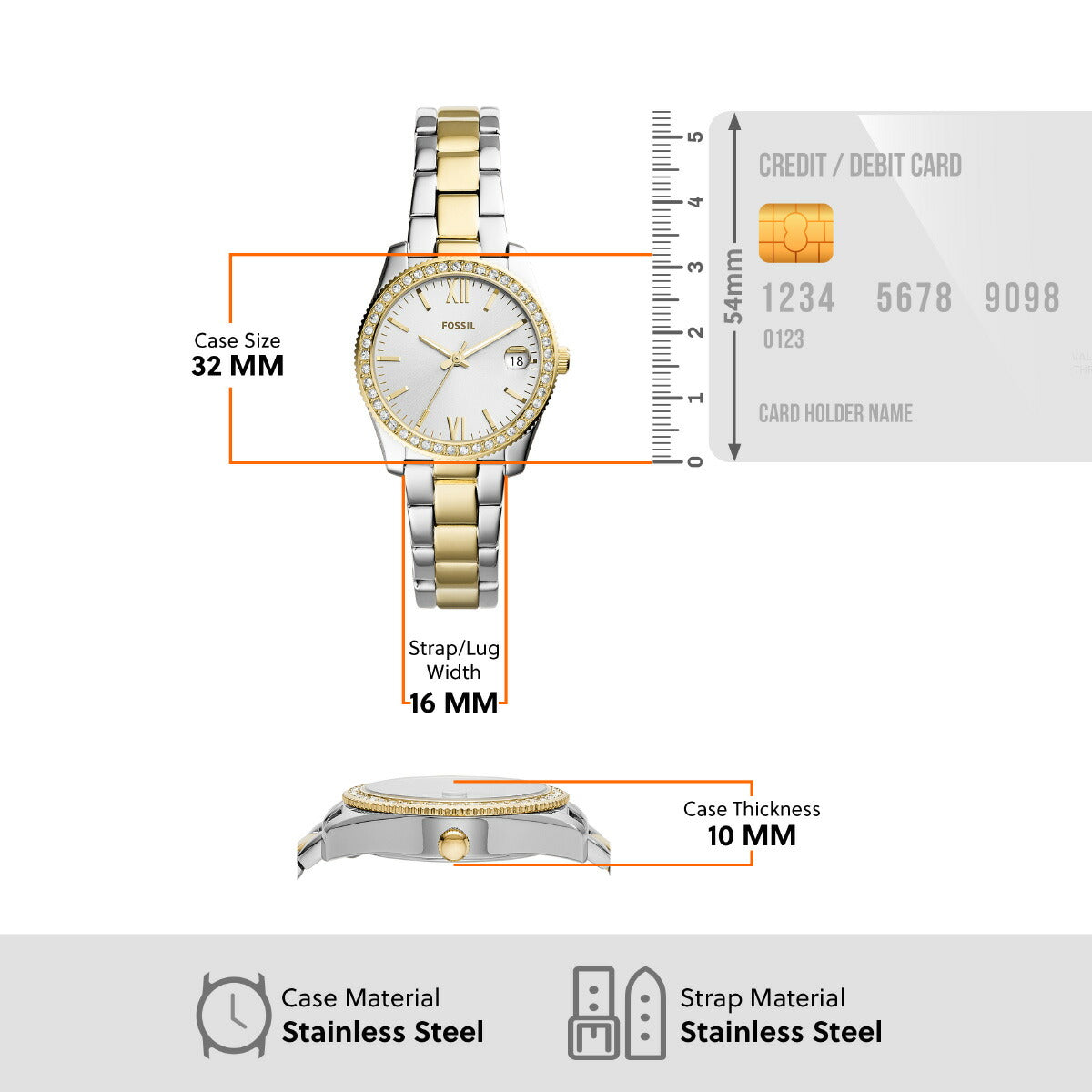 フォッシル FOSSIL 腕時計 レディース SCARLETTE MINI 三針デイト ツートーン ステンレススチールウォッチ ES4319