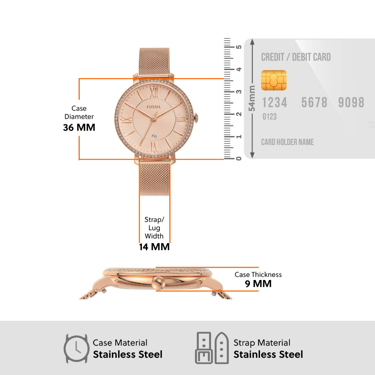 フォッシル FOSSIL 腕時計 レディース JACQUELINE 三針デイト ローズゴールドトーン ステンレススチールウォッチ ES4628