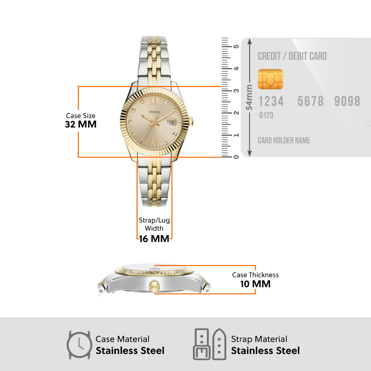 フォッシル FOSSIL 腕時計 レディース SCARLETTE MINI 三針デイト ツートーン ステンレススチールウォッチ ES4949