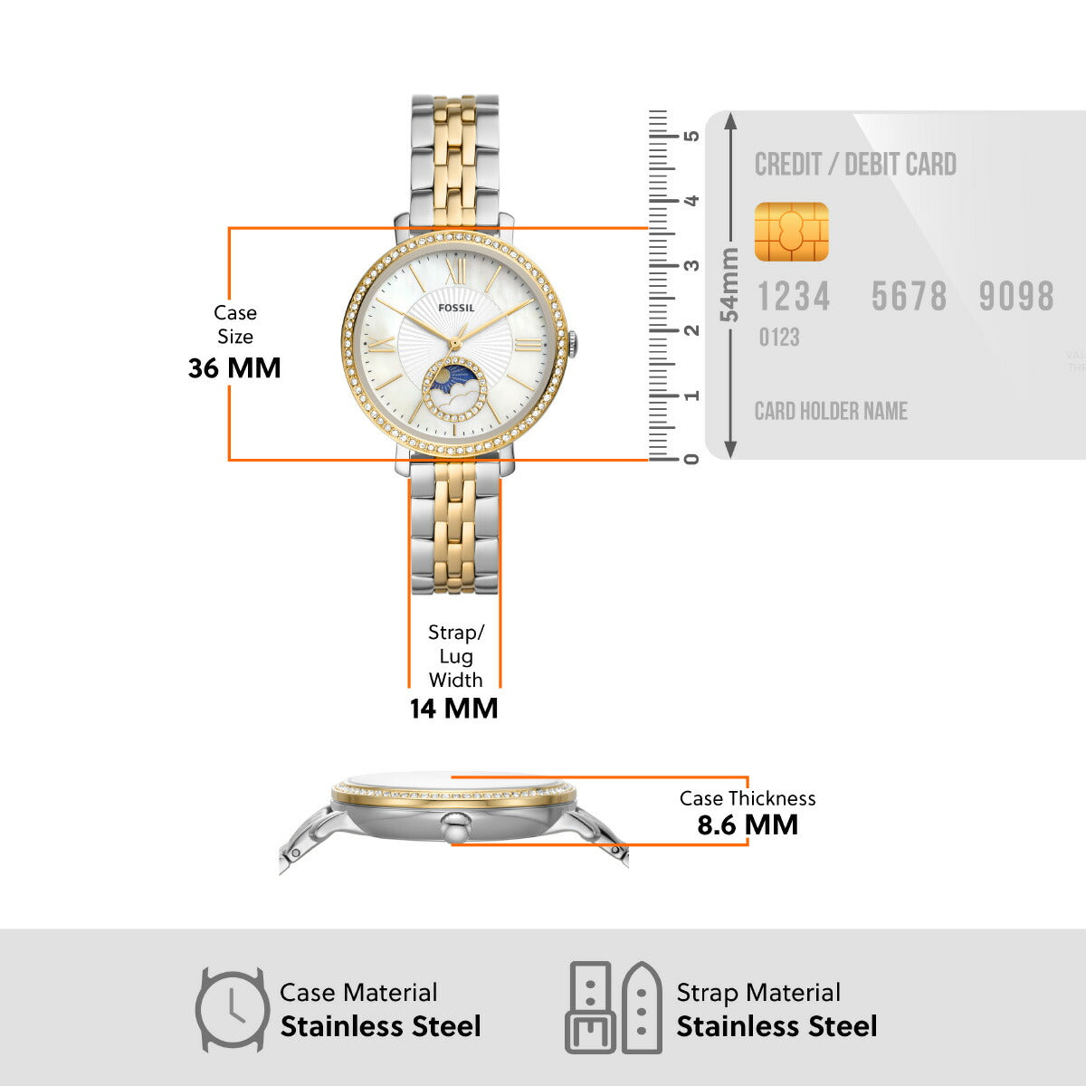 フォッシル FOSSIL 腕時計 レディース JACQUELINE サンムーン マルチファンクション ツートーン ステンレススチールウォッチ ES5166
