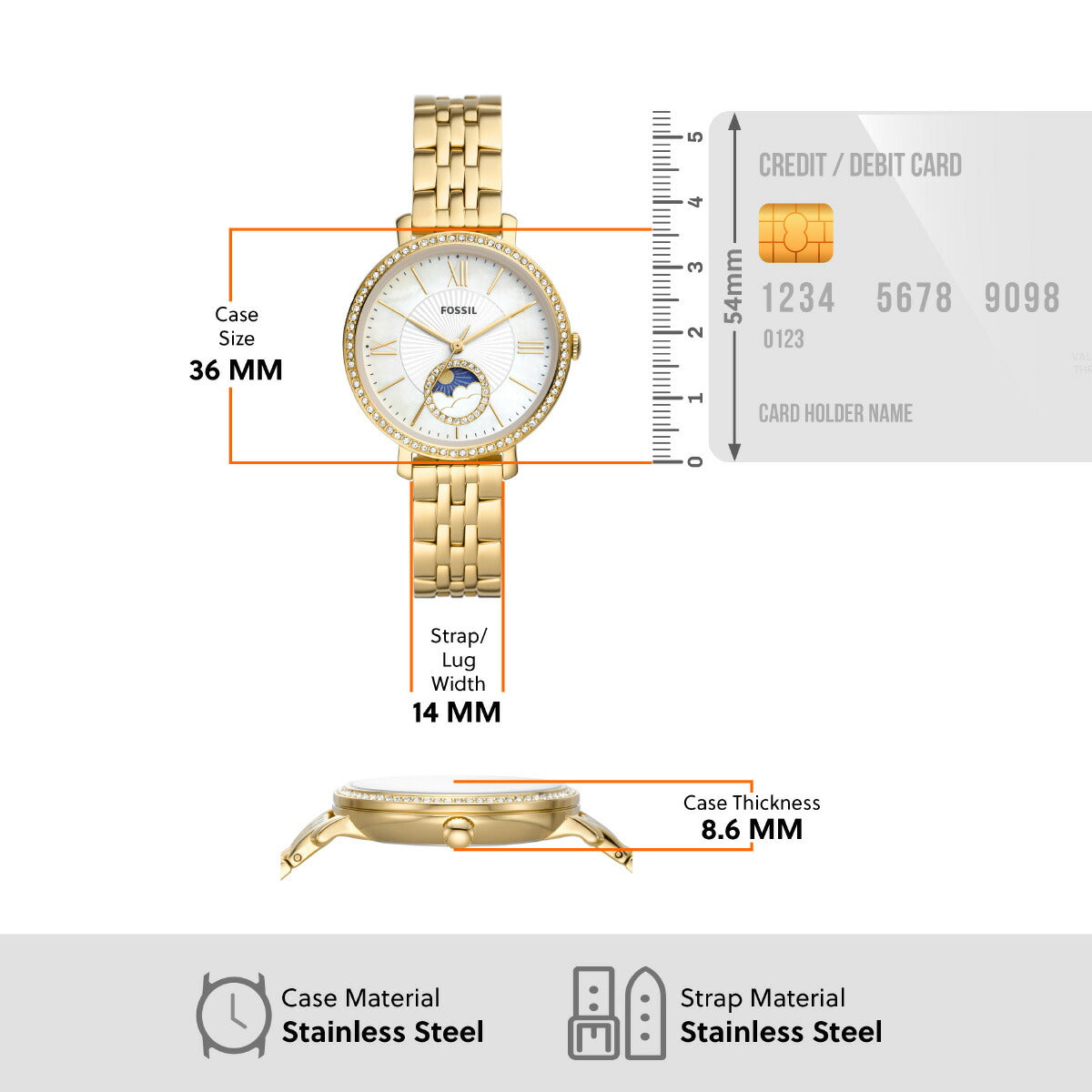 フォッシル FOSSIL 腕時計 レディース JACQUELINE サンムーン マルチファンクション ゴールドトーン ステンレススチールウォッチ ES5167