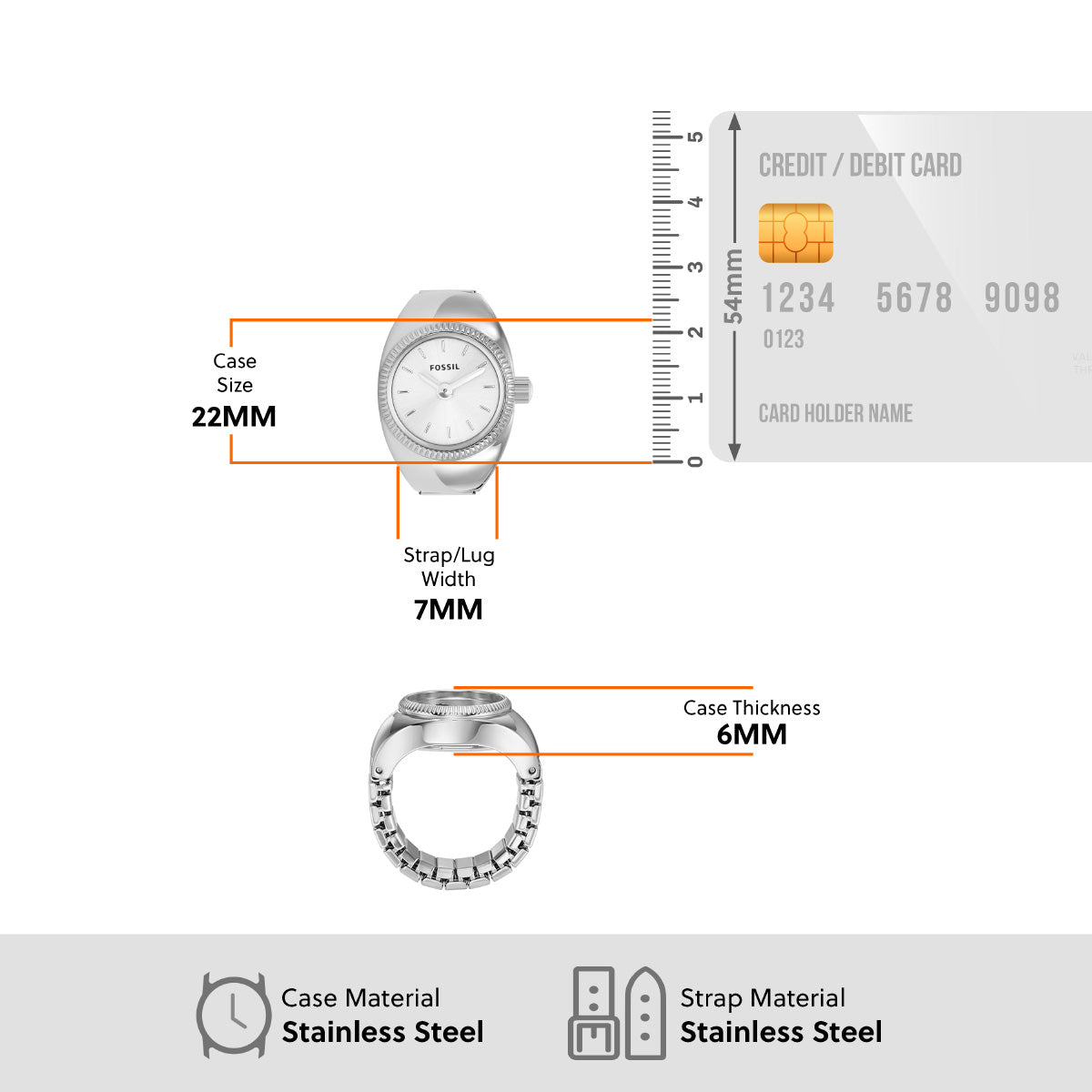 フォッシル FOSSIL リングウォッチ 時計 指輪 レディース 二針 ステンレススチール ウォッチリング ES5245