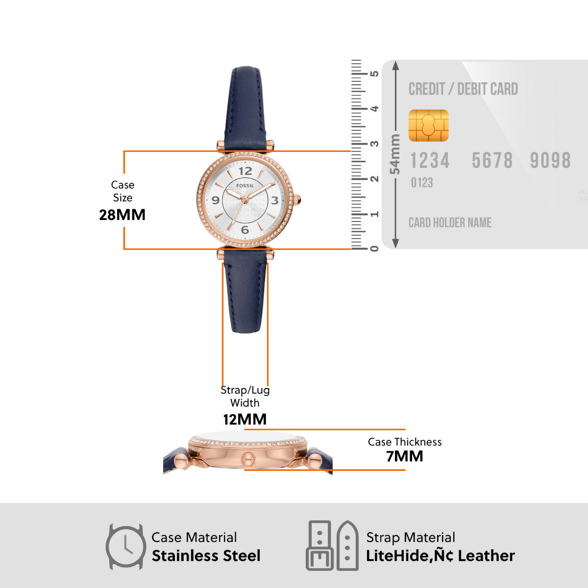 フォッシル FOSSIL 腕時計 レディース CARLIE 三針 ネイビー LiteHideレザーウォッチ ES5295