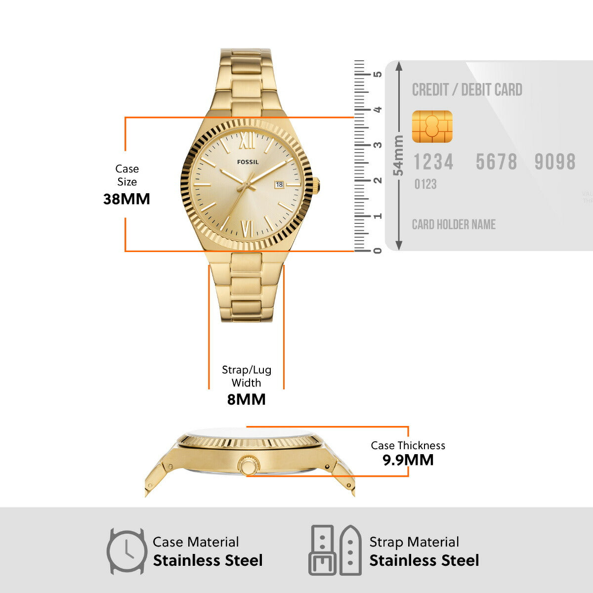 フォッシル FOSSIL 腕時計 レディース SCARLETTE 三針デイト ゴールドトーン ステンレススチールウォッチ ES5299